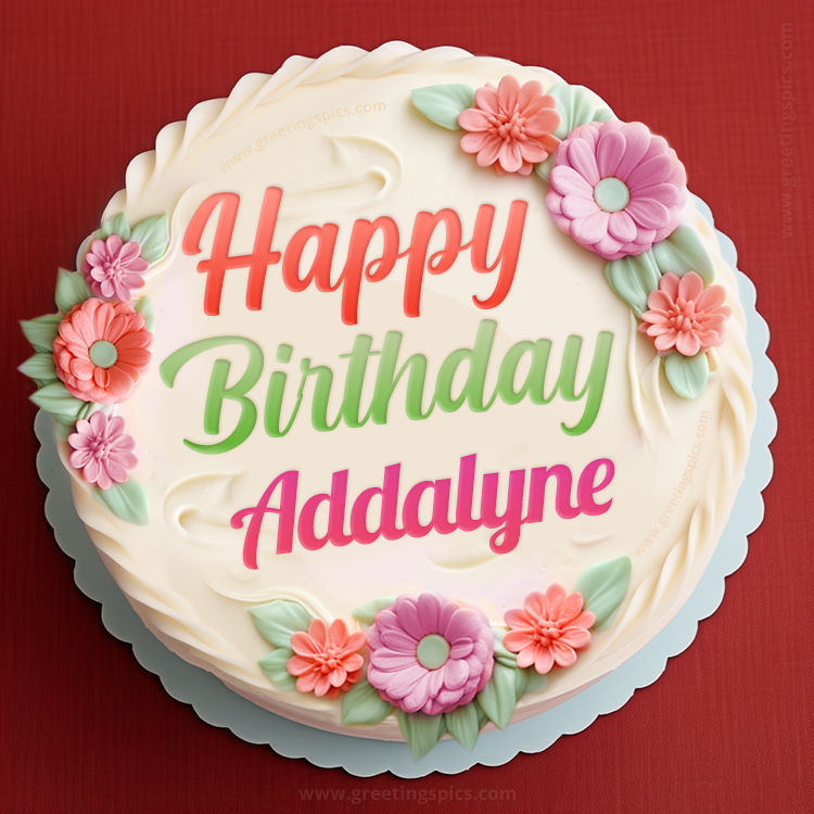 Happy Birthday Addalyne Cake Image With Name (square shape image)