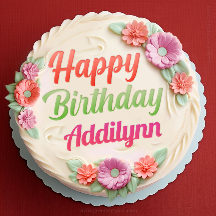 Happy Birthday Addilynn Cake Image With Name (square shape image)