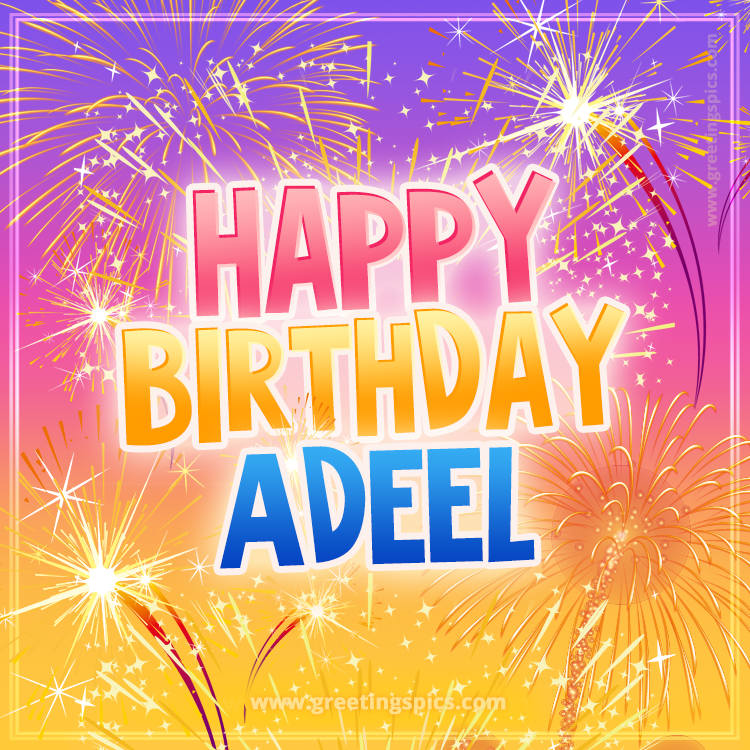 Happy Birthday Adeel Picture with fireworks (square shape image)