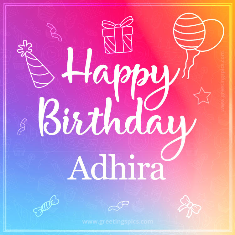 Colorful Happy Birthday Card For Adhira (square shape image)