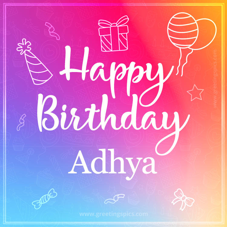 Colorful Happy Birthday Card For Adhya (square shape image)