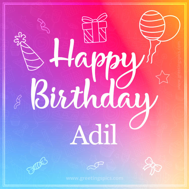 Colorful Happy Birthday Card For Adil (square shape image)