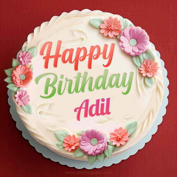 Happy Birthday Adil Cake Image With Name (square shape image)