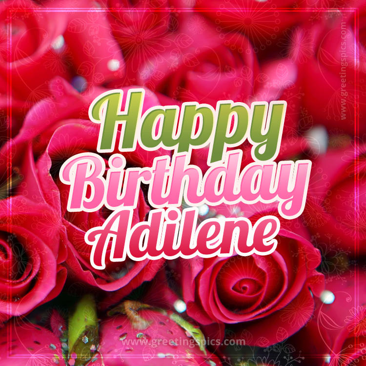 Happy Birthday Adilene beautiful Image with red roses (square shape image)