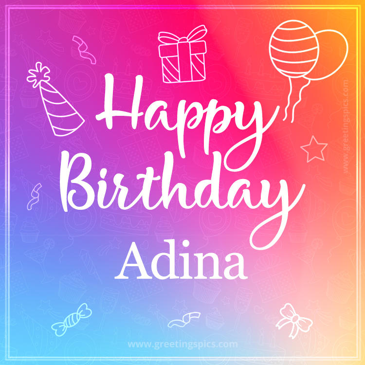 Colorful Happy Birthday Card For Adina (square shape image)