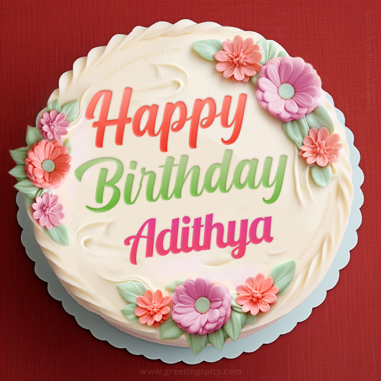 Happy Birthday Adithya Cake Image With Name (square shape image)