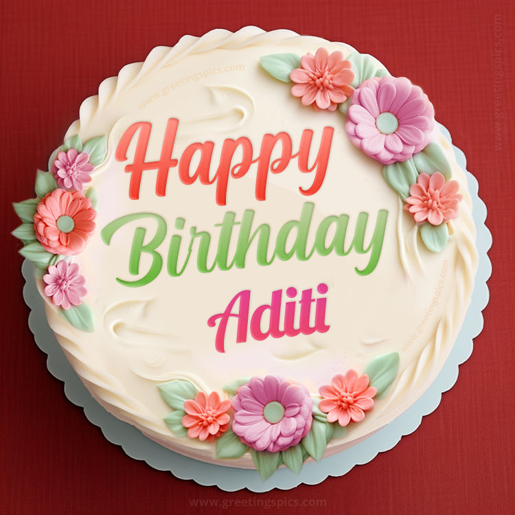 Happy Birthday Aditi Cake Image With Name (square shape image)