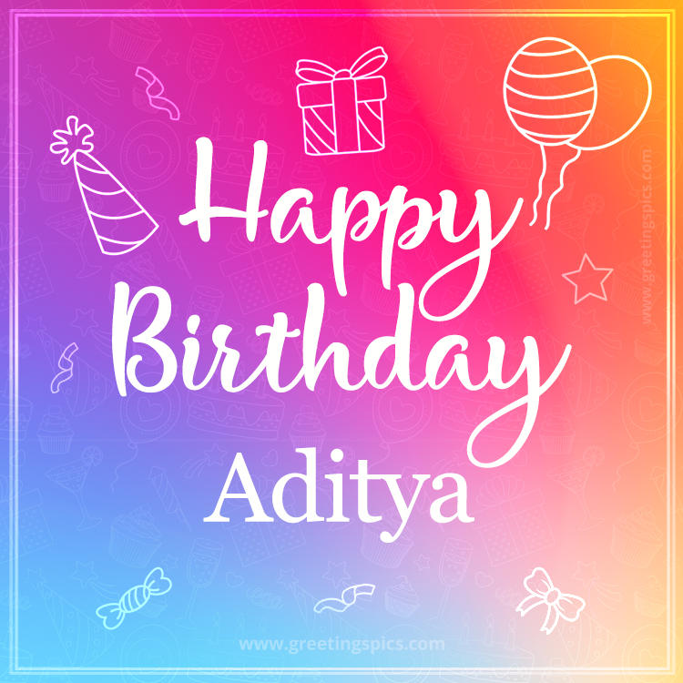 Colorful Happy Birthday Card For Aditya (square shape image)