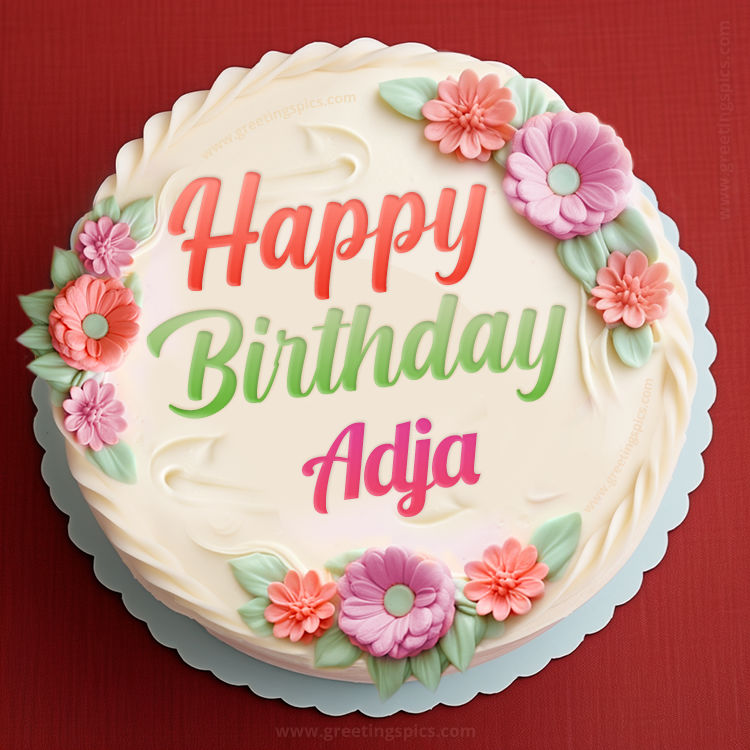 Happy Birthday Adja Cake Image With Name (square shape image)