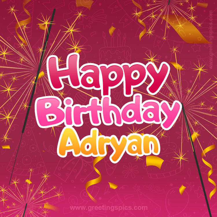 Happy Birthday Adryan Image with sparklers (square shape image)