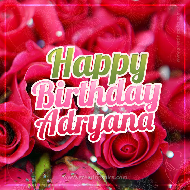 Happy Birthday Adryana beautiful Image with red roses (square shape image)