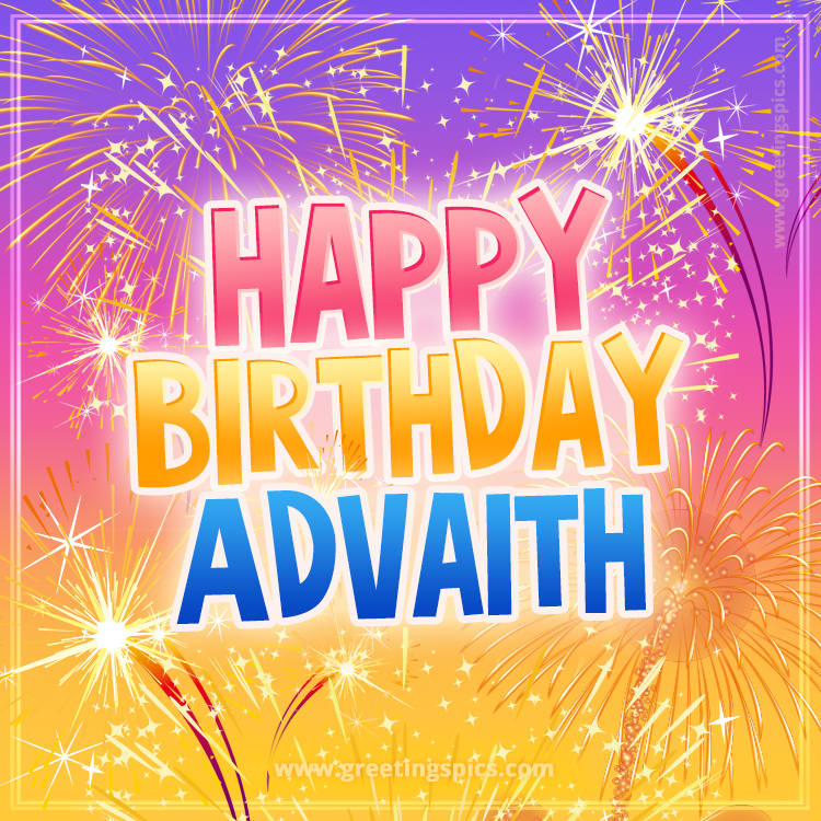 Happy Birthday Advaith Picture with fireworks (square shape image)