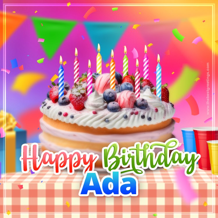 Happy Birthday Adа Colorful Image with fruit cake and candles (square shape image)