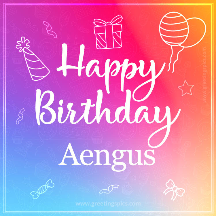 Colorful Happy Birthday Card For Aengus (square shape image)