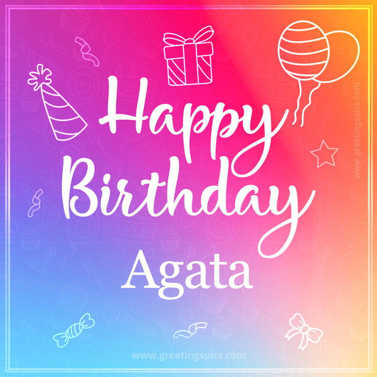 Colorful Happy Birthday Card For Agata (square shape image)