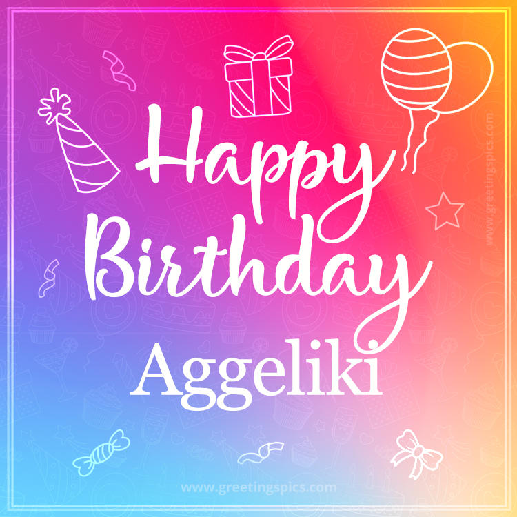 Colorful Happy Birthday Card For Aggeliki (square shape image)