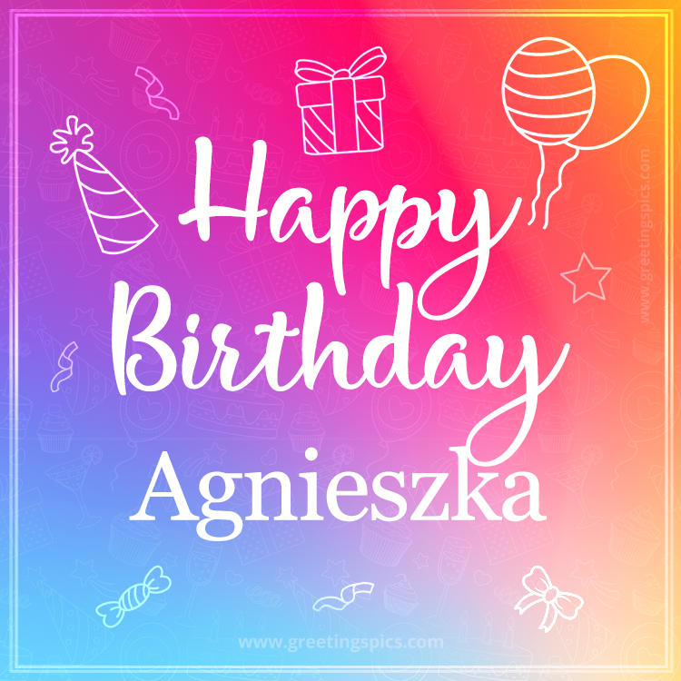 Colorful Happy Birthday Card For Agnieszka (square shape image)