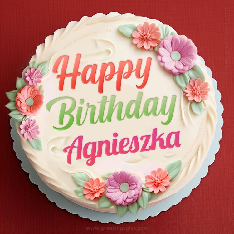 Happy Birthday Agnieszka Cake Image With Name (square shape image)