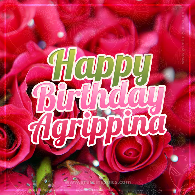 Happy Birthday Agrippina beautiful Image with red roses (square shape image)