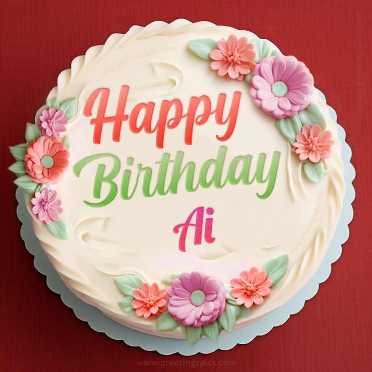 Happy Birthday Ai Cake Image With Name (square shape image)