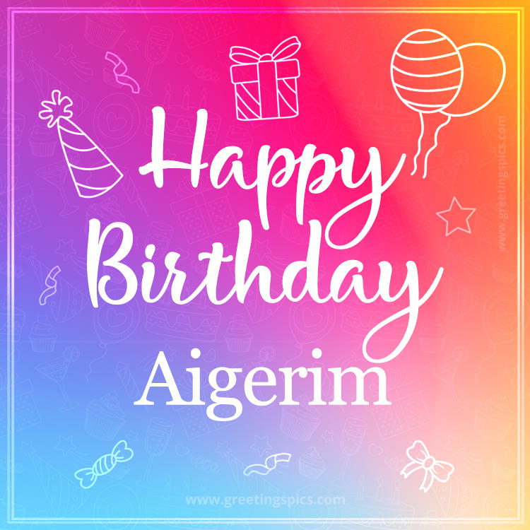 Colorful Happy Birthday Card For Aigerim (square shape image)