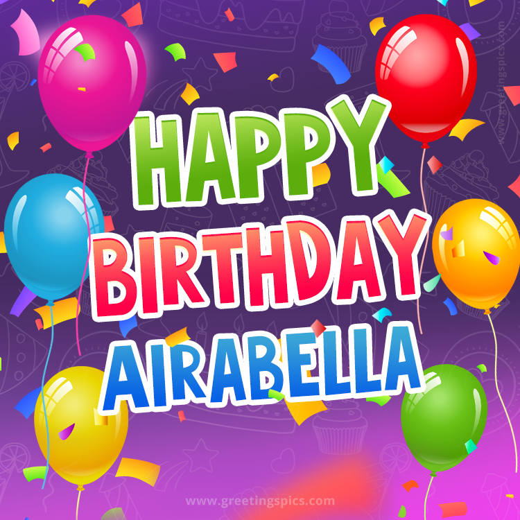 Happy Birthday Airabella Festive Greeting Card (square shape image)