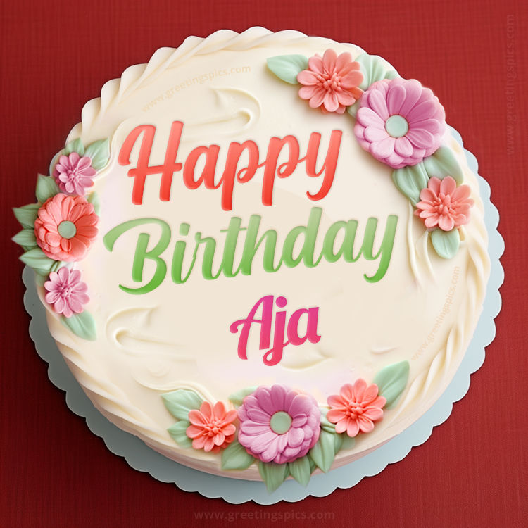 Happy Birthday Aja Cake Image With Name (square shape image)