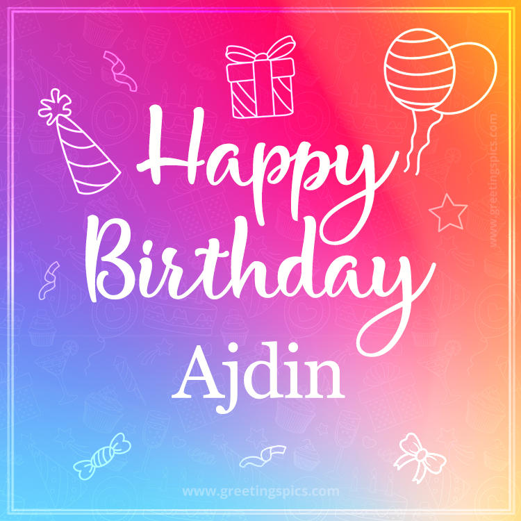 Colorful Happy Birthday Card For Ajdin (square shape image)