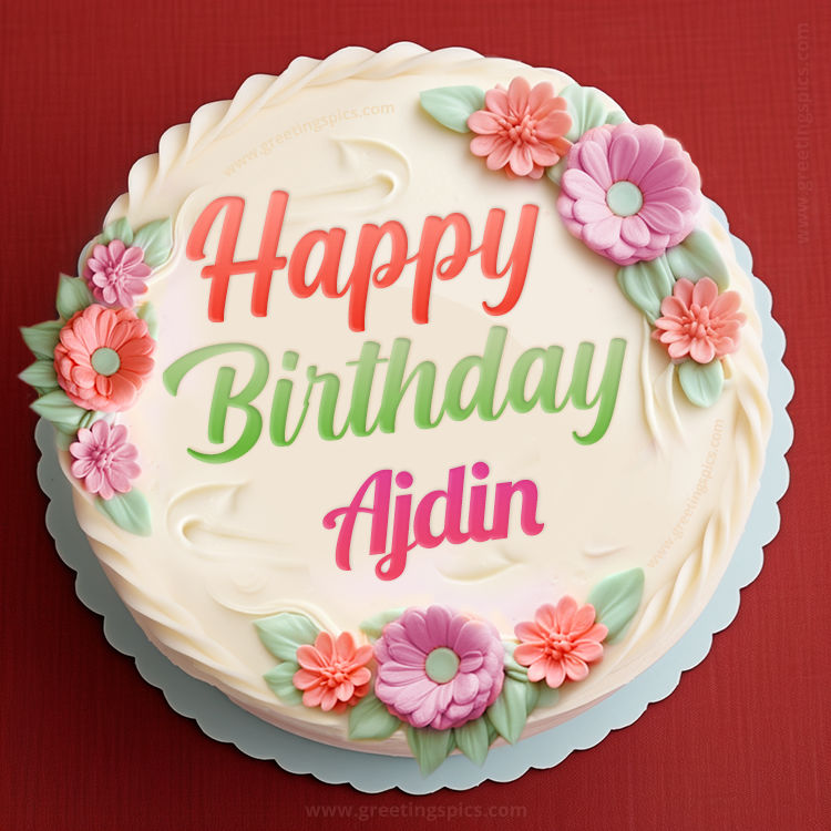 Happy Birthday Ajdin Cake Image With Name (square shape image)