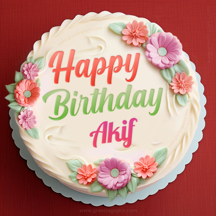 Happy Birthday Akif Cake Image With Name (square shape image)