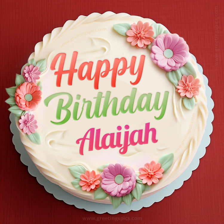 Happy Birthday Alaijah Cake Image With Name (square shape image)