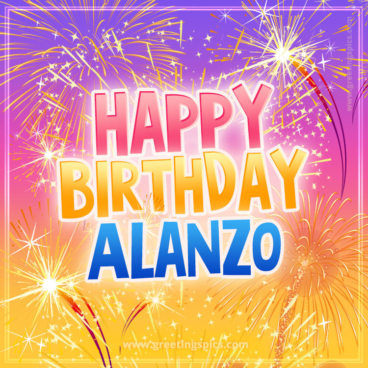 Happy Birthday Alanzo Picture with fireworks (square shape image)