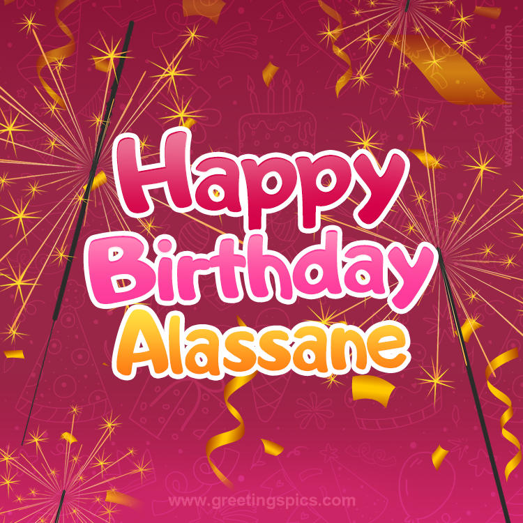 Happy Birthday Alassane Image with sparklers (square shape image)