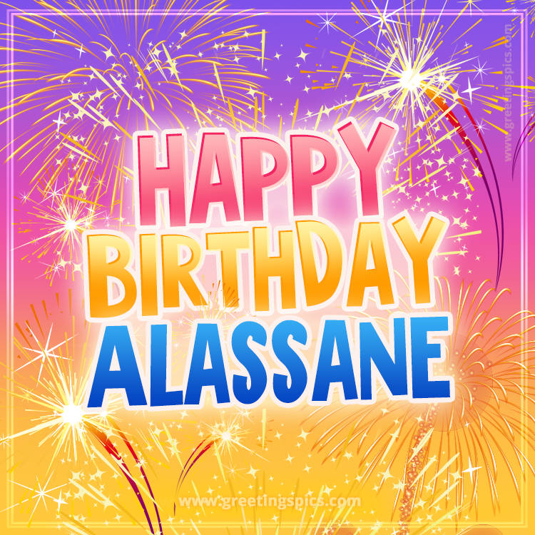 Happy Birthday Alassane Picture with fireworks (square shape image)