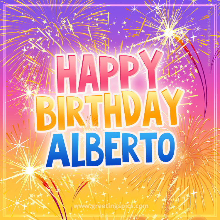 Happy Birthday Alberto Picture with fireworks (square shape image)