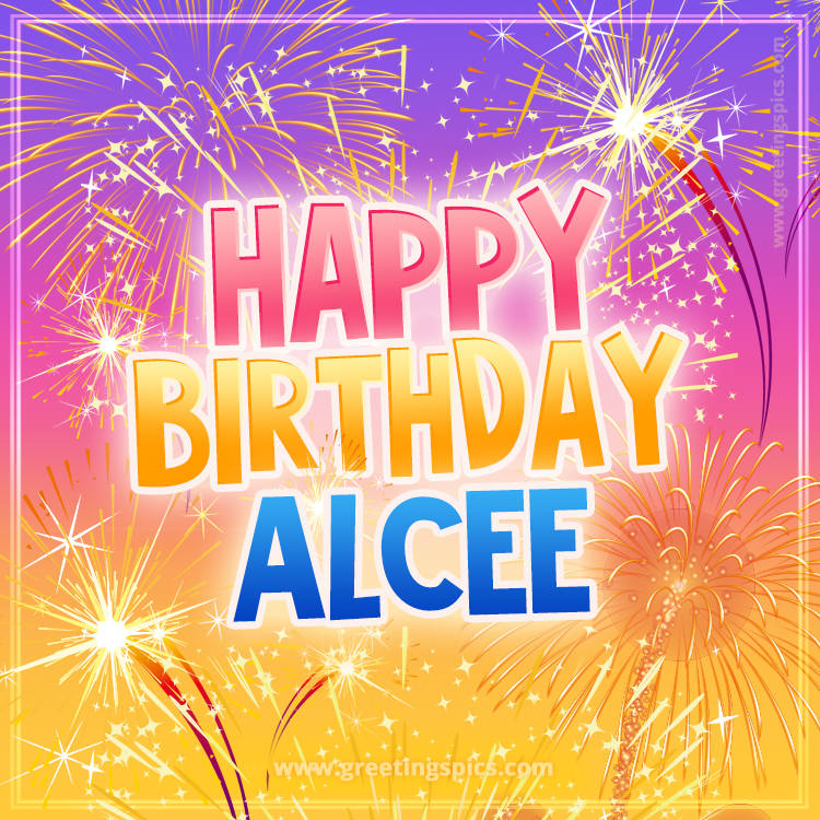 Happy Birthday Alcee Picture with fireworks (square shape image)