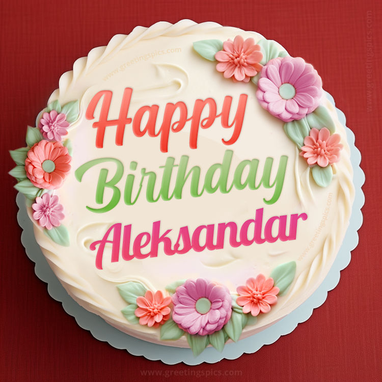 Happy Birthday Aleksandar Cake Image With Name (square shape image)