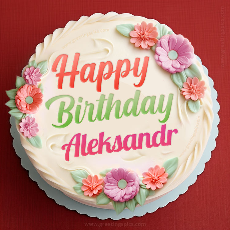 Happy Birthday Aleksandr Cake Image With Name (square shape image)