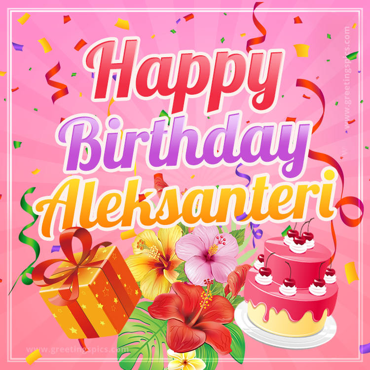 Beautiful Birthday Card for Aleksanteri with pink background (square shape image)