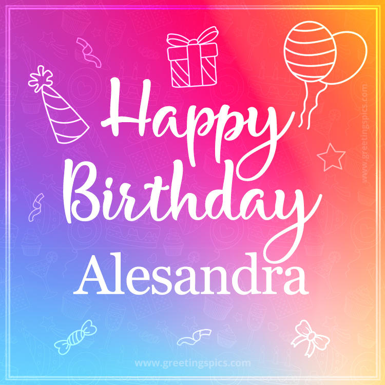 Colorful Happy Birthday Card For Alesandra (square shape image)