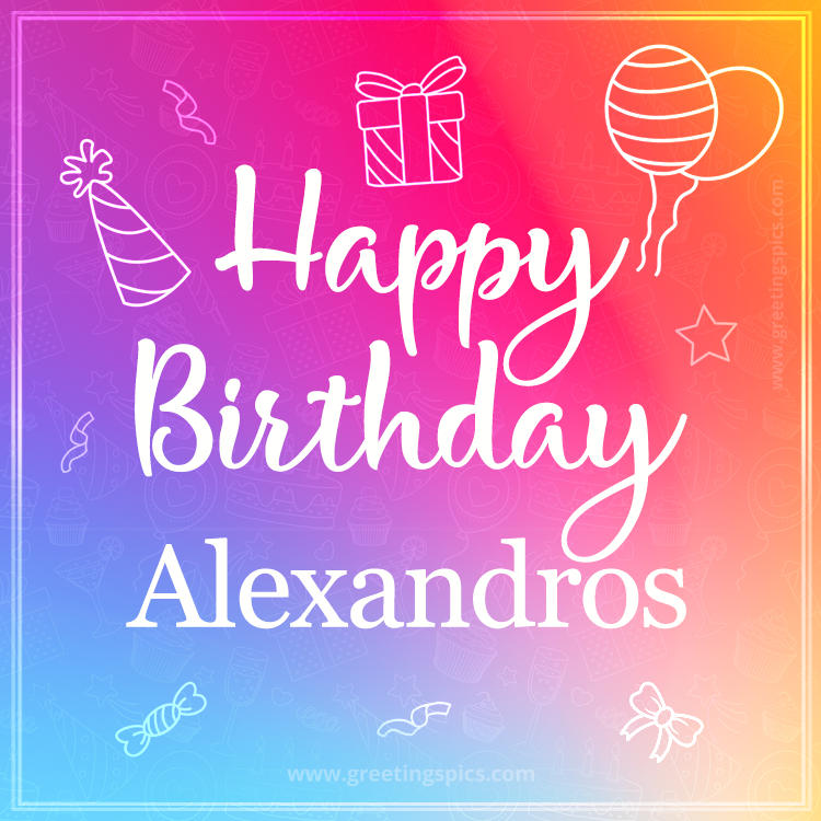 Colorful Happy Birthday Card For Alexandros (square shape image)