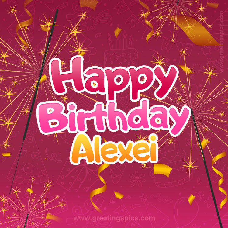 Happy Birthday Alexei Image with sparklers (square shape image)