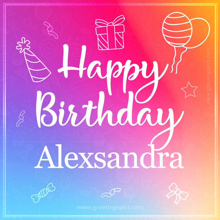 Colorful Happy Birthday Card For Alexsandra (square shape image)