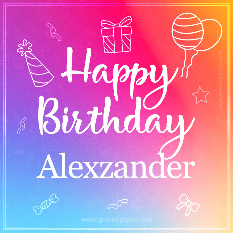 Colorful Happy Birthday Card For Alexzander (square shape image)