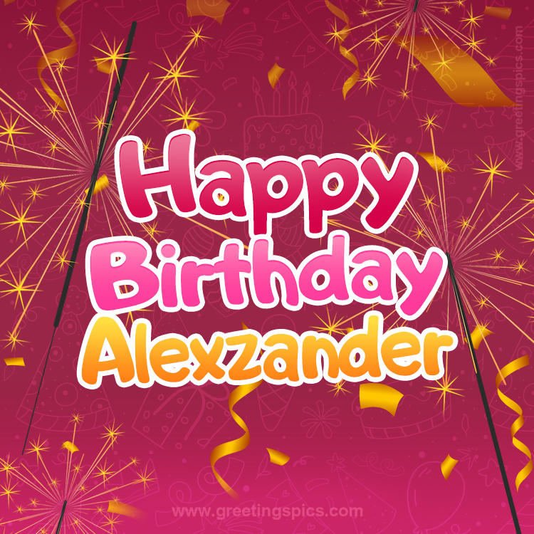 Happy Birthday Alexzander Image with sparklers (square shape image)