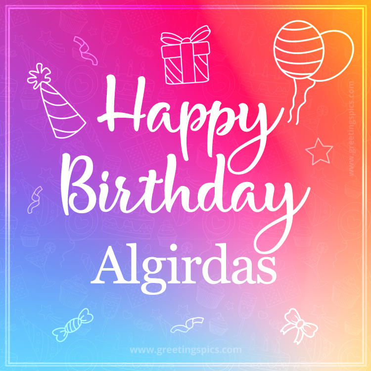 Colorful Happy Birthday Card For Algirdas (square shape image)