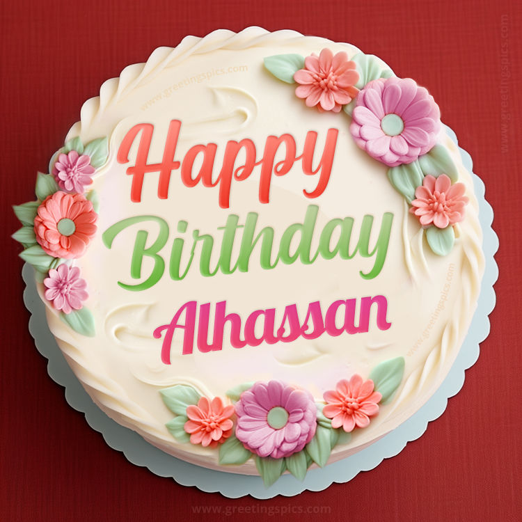 Happy Birthday Alhassan Cake Image With Name (square shape image)