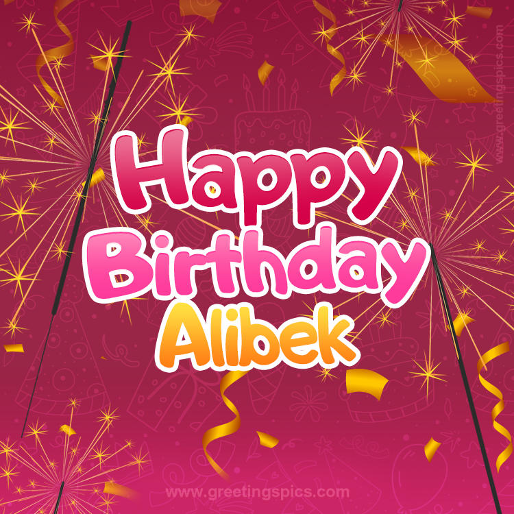 Happy Birthday Alibek Image with sparklers (square shape image)