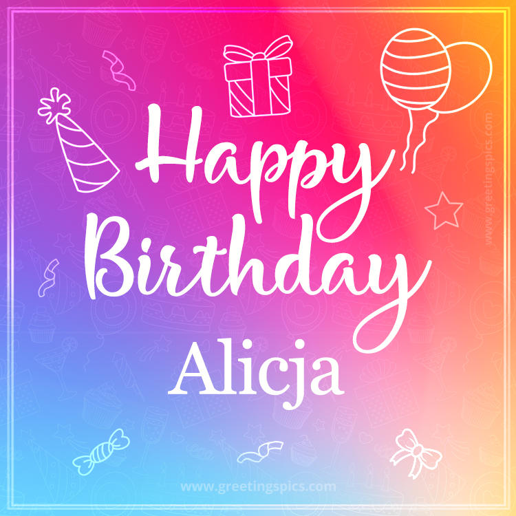 Colorful Happy Birthday Card For Alicja (square shape image)