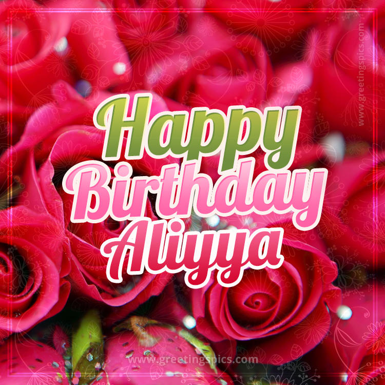 Happy Birthday Aliyya beautiful Image with red roses (square shape image)